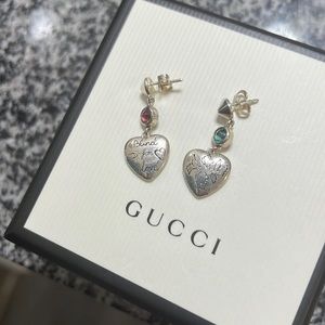 Gucci blind for love stud drop heart sterling silver earrings